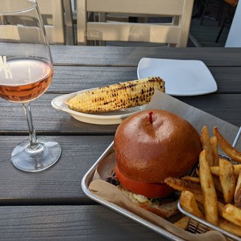 The Watering Hull - Hull House Burger, Side Grilled Corn and glass of house Rose - Seafood Near Me - Stone Harbor, New Jersey The Watering Hull - Hull House Burger, Side Grilled Corn and glass of house Rose - Seafood Near Me - Stone Harbor, New Jersey