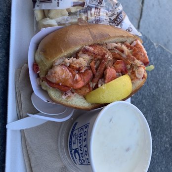 Boston Chowda - Hot lobster roll and small bowl of clam chowder.  Sooooo good! - Seafood Near Me - Boston, Massachusetts