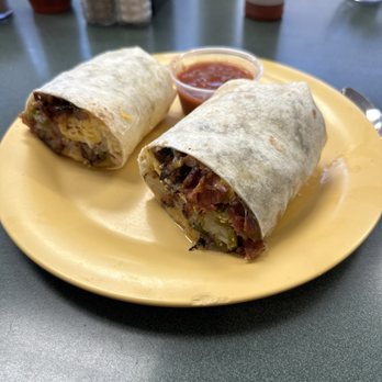 Lindas' Cafe - Breakfast burrito - the bottom was sitting in grease - they need to drain the meat as it makes for a soggy burrito. - Breakfast & Brunch Near Me - Rogers, Minnesota