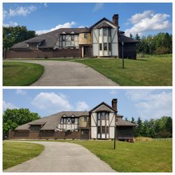 PG&Sons Construction - Bottom is before, top is after. They replaced our old, rotten dark trim with a new lighter look on every side of the house.