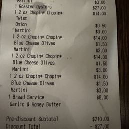 $3.50 for olives in Martini $0.50 for onion in Martini