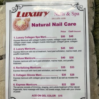 Luxury Nail & Spa - Nail care price sheet - Nail Salons Near Me - Wildomar, California Luxury Nail & Spa - Nail care price sheet - Nail Salons Near Me - Wildomar, California