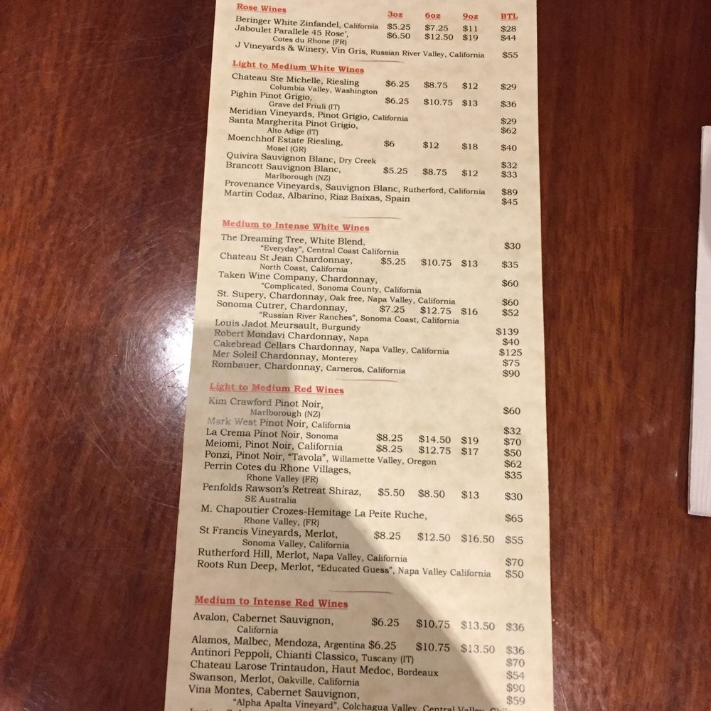 Wine list Wine list