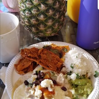 Merchain Catering - Plate full of mexican breakfast goodness- Chilaquiles, cilantro rice, fresh guac, and the most delicious creamy pork huevos rancheros - Caterers Near Me Merchain Catering - Plate full of mexican breakfast goodness- Chilaquiles, cilantro rice, fresh guac, and the most delicious creamy pork huevos rancheros - Caterers Near Me