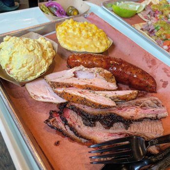 Killen's Barbecue - 3 meat plate, potato salad, creamed corn - Barbeque Near Me - Pearland, Texas Killen's Barbecue - 3 meat plate, potato salad, creamed corn - Barbeque Near Me - Pearland, Texas