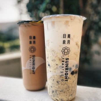 Sunright Tea Studio - Oreo Brûlée Boba Milk(Less Ice, Fresh Milk, 75% Sweetness), Ceylon Milk Tea (Less Ice, Oat Milk, 75% Sweetness) - Bubble Tea Near Me - Irvine, California