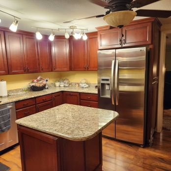 J. Wade Cabinetry - New corner with relocated refrigerator, beautiful, built-in cabinetry and a perfectly sized island. - Refinishing Services Near Me - Panama City, Florida