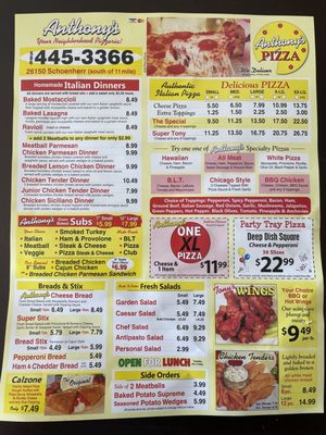 Menu photo 1 Anthony's Pizza Warren, MI