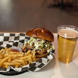 Sim Shot Virtual Shooting Range - Smoked pulled pork sandwich with fries!