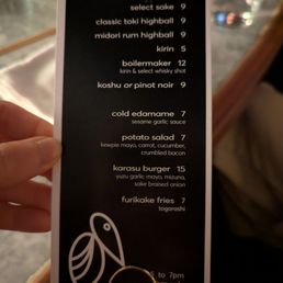 Happy hour menu as of 6/17/25