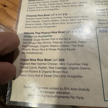 Yodelin - Rice bowl menu - Seafood Near Me - Leavenworth, Washington