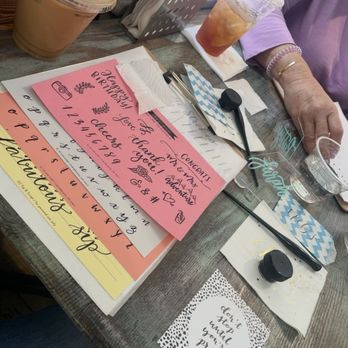 Inky Fingers Calligraphy - Intro to Modern Calligraphy at Cafe Vino Tinto...Great instruction, fun participation, cutesy & inviting student setup! - Art Classes Near Me - Dunedin, Florida Inky Fingers Calligraphy - Intro to Modern Calligraphy at Cafe Vino Tinto...Great instruction, fun participation, cutesy & inviting student setup! - Art Classes Near Me - Dunedin, Florida