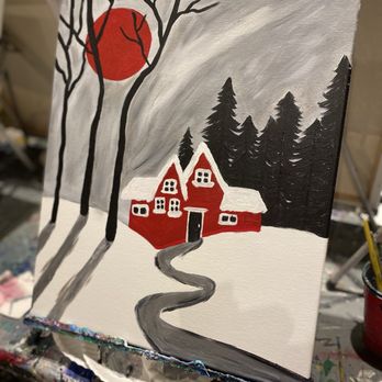 Arte Wine And Paint Studio - My finished product "Silent Night" - Paint & Sip Near Me - Wauwatosa, Wisconsin