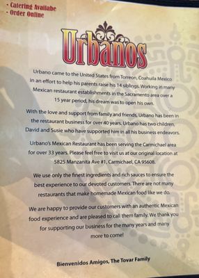Menu photo 6 Urbano's Mexican Restaurant Lincoln, CA Menu photo 6 Urbano's Mexican Restaurant Lincoln, CA