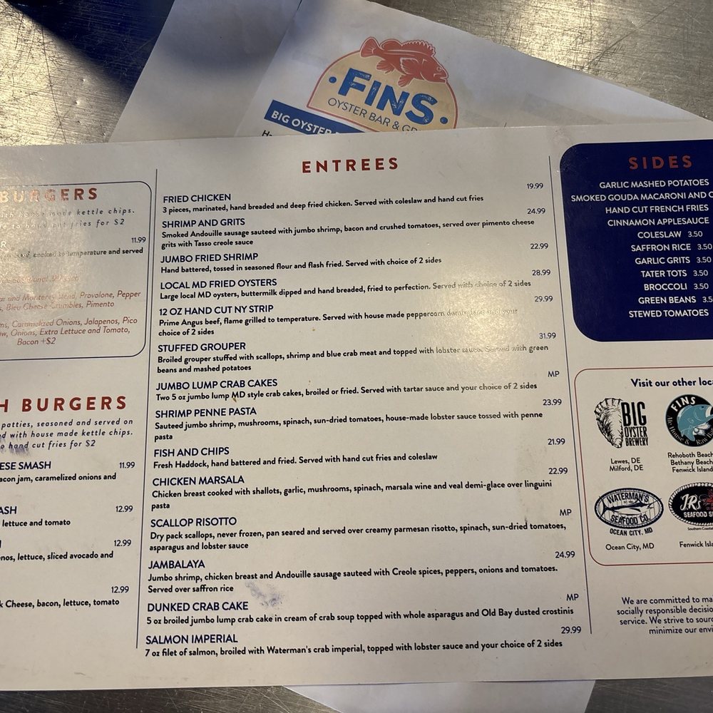 FINS Oyster Bar & Grill - Menu - Seafood Near Me - Georgetown, Delaware FINS Oyster Bar & Grill - Menu - Seafood Near Me - Georgetown, Delaware