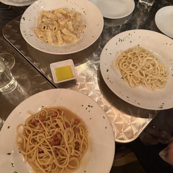 Giano Restaurant - Spaghetti alla Gricia con Tartufo (left), Rigatoni All'amatriciana (top), and Casio e Pepe (right) - Italian Near Me - New York, New York Giano Restaurant - Spaghetti alla Gricia con Tartufo (left), Rigatoni All'amatriciana (top), and Casio e Pepe (right) - Italian Near Me - New York, New York