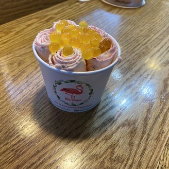 Miss Sugar Dessert - Strawberry Lady ice cream with mango popping boba - Custom Cakes Near Me - West Lafayette, Indiana