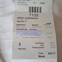 60 Minute Cleaners - Receipt from 60 Minute DRY Cleaners Stating Pick Up Sunday when they ARE NOT open.