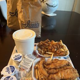 Five 4 Piece Fish 'N Chips, Clams 'N Chips, clam chowder Five 4 Piece Fish 'N Chips, Clams 'N Chips, clam chowder