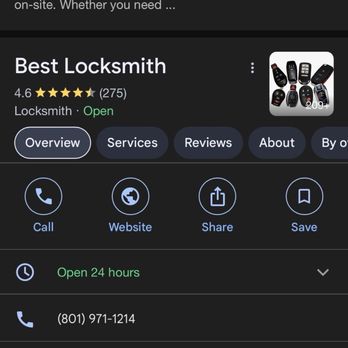 Best-Locksmith - Google search of phone number I contacted, with the company coming up. - Keys & Locksmiths Near Me