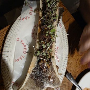 Tapeo - Sweet veal w/ bone marrow and miso. Wish it was served with bread but still amazing. - Tapas Bars Near Me - Barcelona, B Tapeo - Sweet veal w/ bone marrow and miso. Wish it was served with bread but still amazing. - Tapas Bars Near Me - Barcelona, B