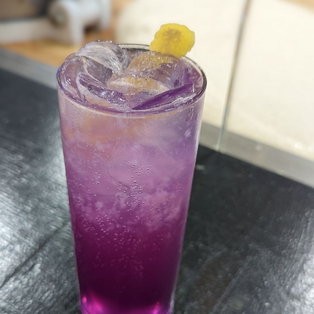 Atria Cafe - a purple drink with a lemon garnish - Cafes Near Me - Lakewood Ranch, Florida