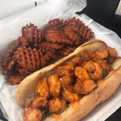 Katch Mobile - Pow Pow Shrimp Po Boy with sweet potato waffle fries.