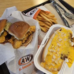 A&W Restaurant - Coney Cheese Dog and Chicken Sliders