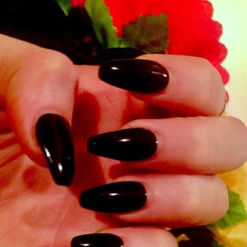 Gel Nails & Spa - Perfect Black Coffin Shaped Halloween Nails - Nail Salons Near Me - Placentia, California