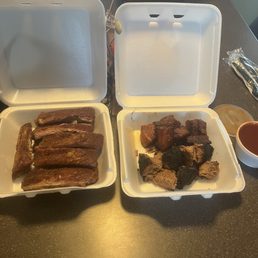 Dry Rub Ribs and Burnt Ends. House Sauce pairs perfectly Dry Rub Ribs and Burnt Ends. House Sauce pairs perfectly
