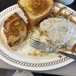 Chicken with hash with sausage gravy! Yummy