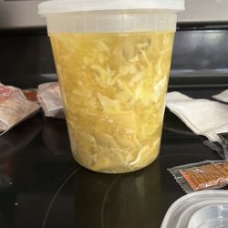 Egg drop wonton soup. Large. Comes with plenty of crispies!