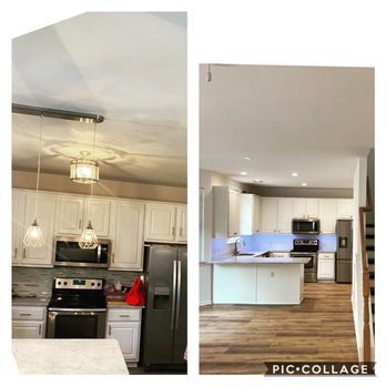 Ultra Services Remodeling - Paint cabinets light on cabinet new backsplash flooring and lighting - Painters Near Me - Austin, Texas Ultra Services Remodeling - Paint cabinets light on cabinet new backsplash flooring and lighting - Painters Near Me - Austin, Texas