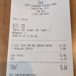 Cora - The bill and the meal