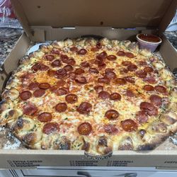 New Wave Pizza - Large garlic knot pizza with pepperoni