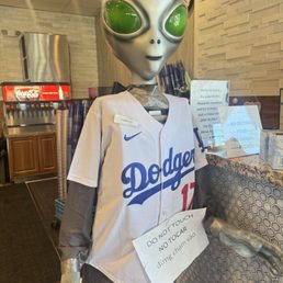 Alien wearing Ohtani jersey to greet you at the entrance