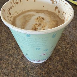 This is their creme brulee latte, to go order, untouched. They give you MUCH LESS, like 3/4 full. This is their creme brulee latte, to go order, untouched. They give you MUCH LESS, like 3/4 full.
