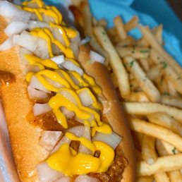 a hot dog and french fries a hot dog and french fries
