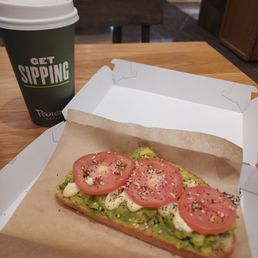 Garden avocado toast and hot tea Garden avocado toast and hot tea