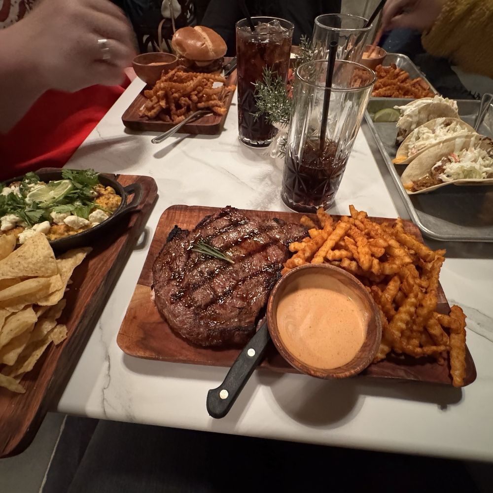 Ribeye and fries. Street corn dip Ribeye and fries. Street corn dip
