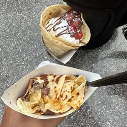 Strawberry and hazelnut crepe and brisket crepe