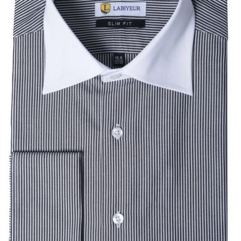 Labiyeur - Labiyeur Men's Slim Fit French Cuff Striped Dress Shirt Black/White - Men's Clothing Near Me - Antioch, California Labiyeur - Labiyeur Men's Slim Fit French Cuff Striped Dress Shirt Black/White - Men's Clothing Near Me - Antioch, California