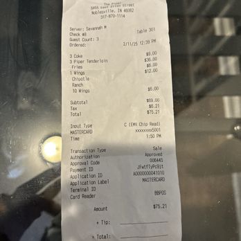 The Piper - The original receipt - Burgers Near Me - Noblesville, Indiana