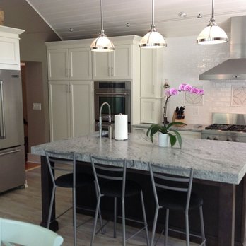 Ontra Stone Concepts - 3" mitered Viscount White granite island. - Countertop Installation Near Me - Bridgeport, Connecticut