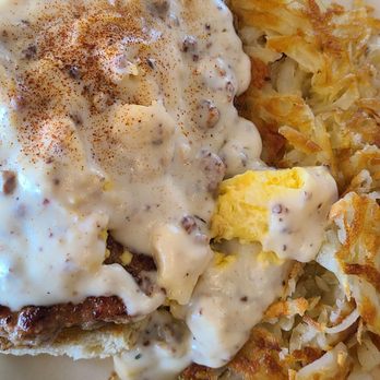 Bill's Cafe - Biscuits and gravy with a sausage, hash browns and eggs - American Near Me - San Jose, California