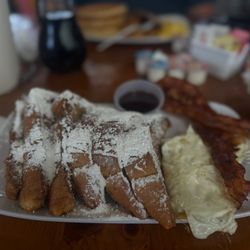 Up For Brunch - French toast with eggs and bacon