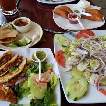 Mariscos Los Corales #2 - Marlin tacos (bottom left) callo de acha en agua Chile  (spicy scallops) (bottom right)  and the shrimp empanadas are a must when you come - Seafood Near Me - Santa Ana, California