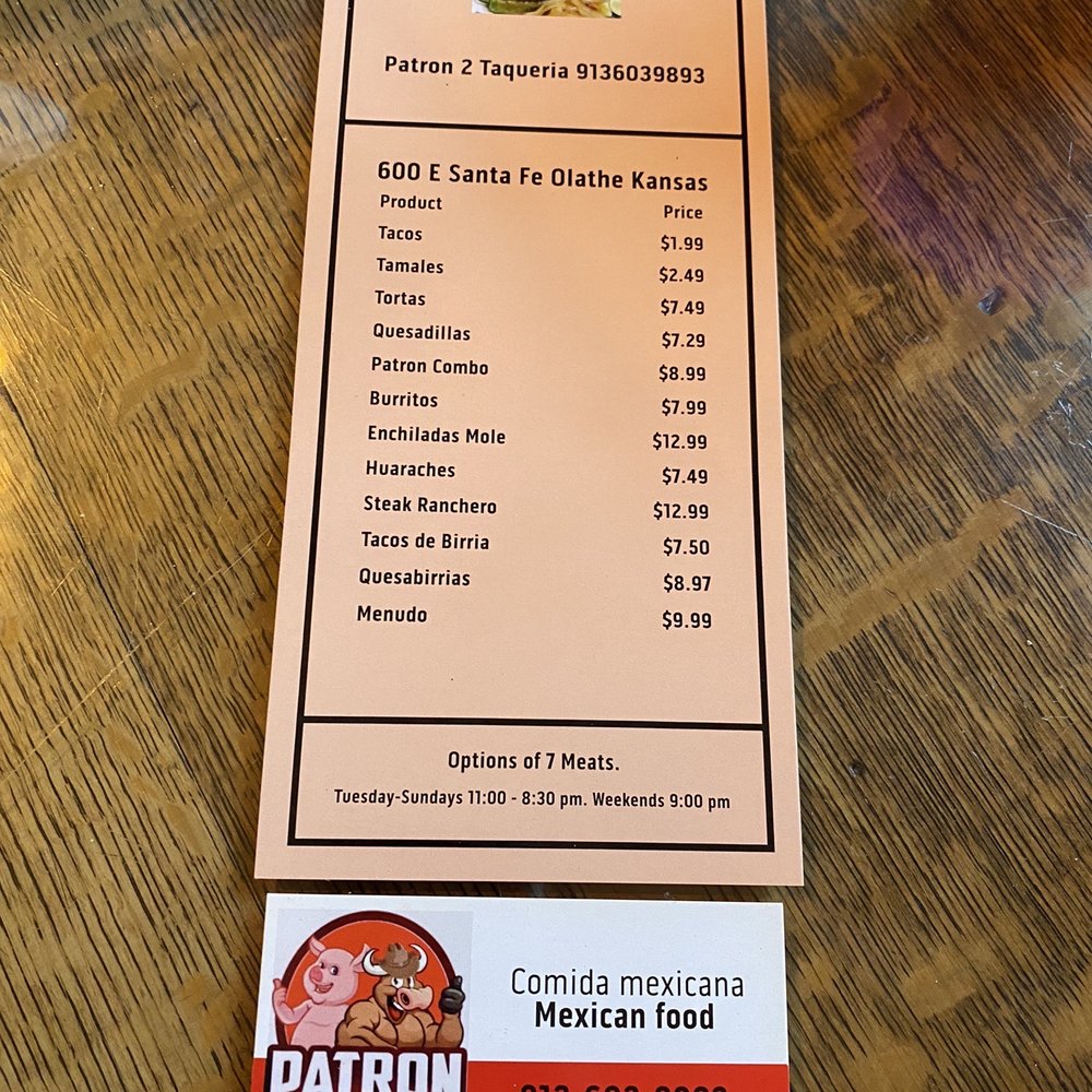 Patron 2 Tacos Jarochos - Partial menu. They have so much more. - Food Trucks Near Me - Olathe, Kansas Patron 2 Tacos Jarochos - Partial menu. They have so much more. - Food Trucks Near Me - Olathe, Kansas