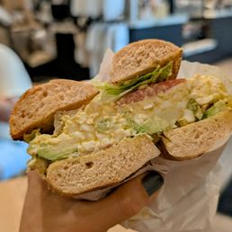 Good bagel but tomato underripe and onions not pickled enough Good bagel but tomato underripe and onions not pickled enough
