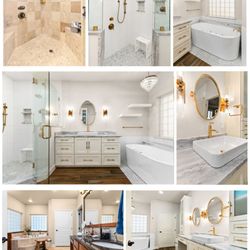 Gill Construction - Check out this modern white bathroom with gold accents!